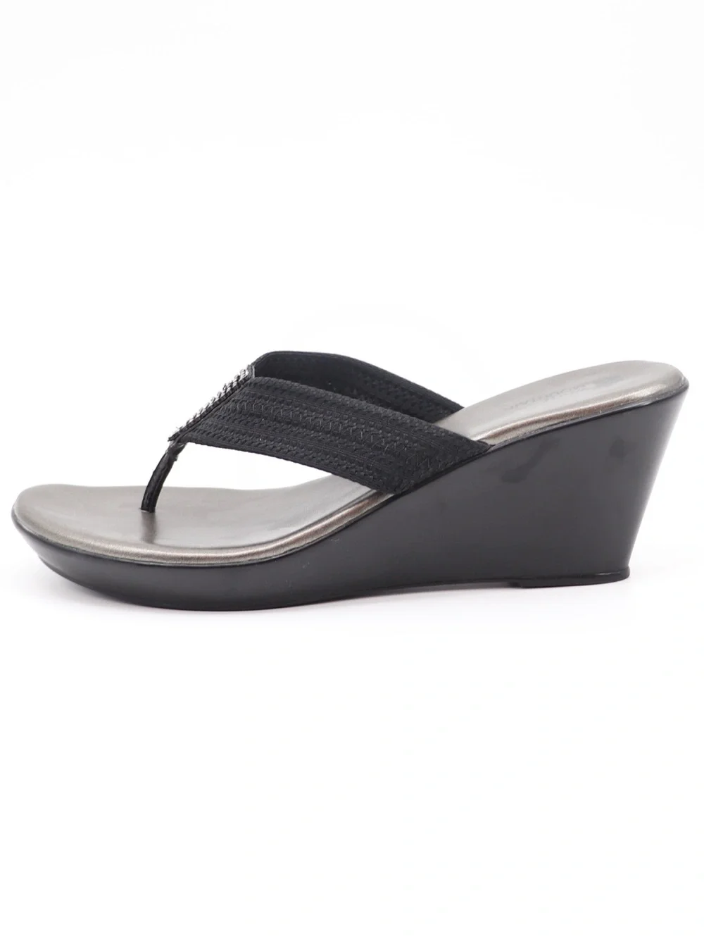 White Mountain Women’s 9 Black Rhinestone Wedge Thong Sandal